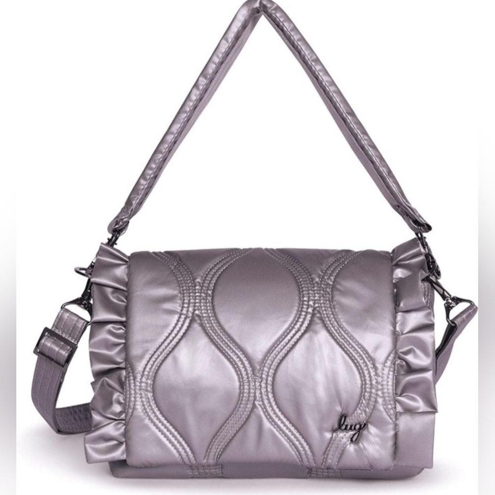 New Lug Conga Crossbody Bag Pearl Metallic Adjustable Strap Magnetic Zip QVC